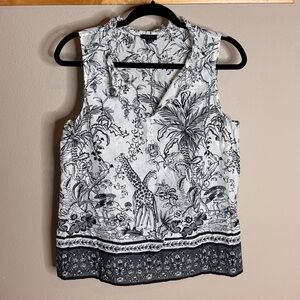 Talbots Floral Black and White Sleeveless Top